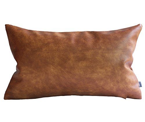 Kdays Thick Faux Leather Pillow Cover Tan Decorative For Couch Throw Pillow Case Brown Leather Cushi | Amazon (US)