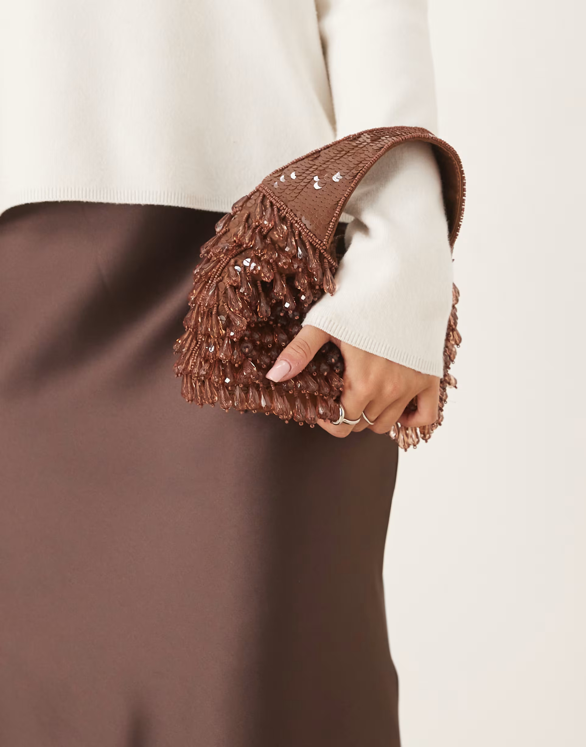 ASOS DESIGN droplet beaded clutch purse in chocolate | ASOS (Global)