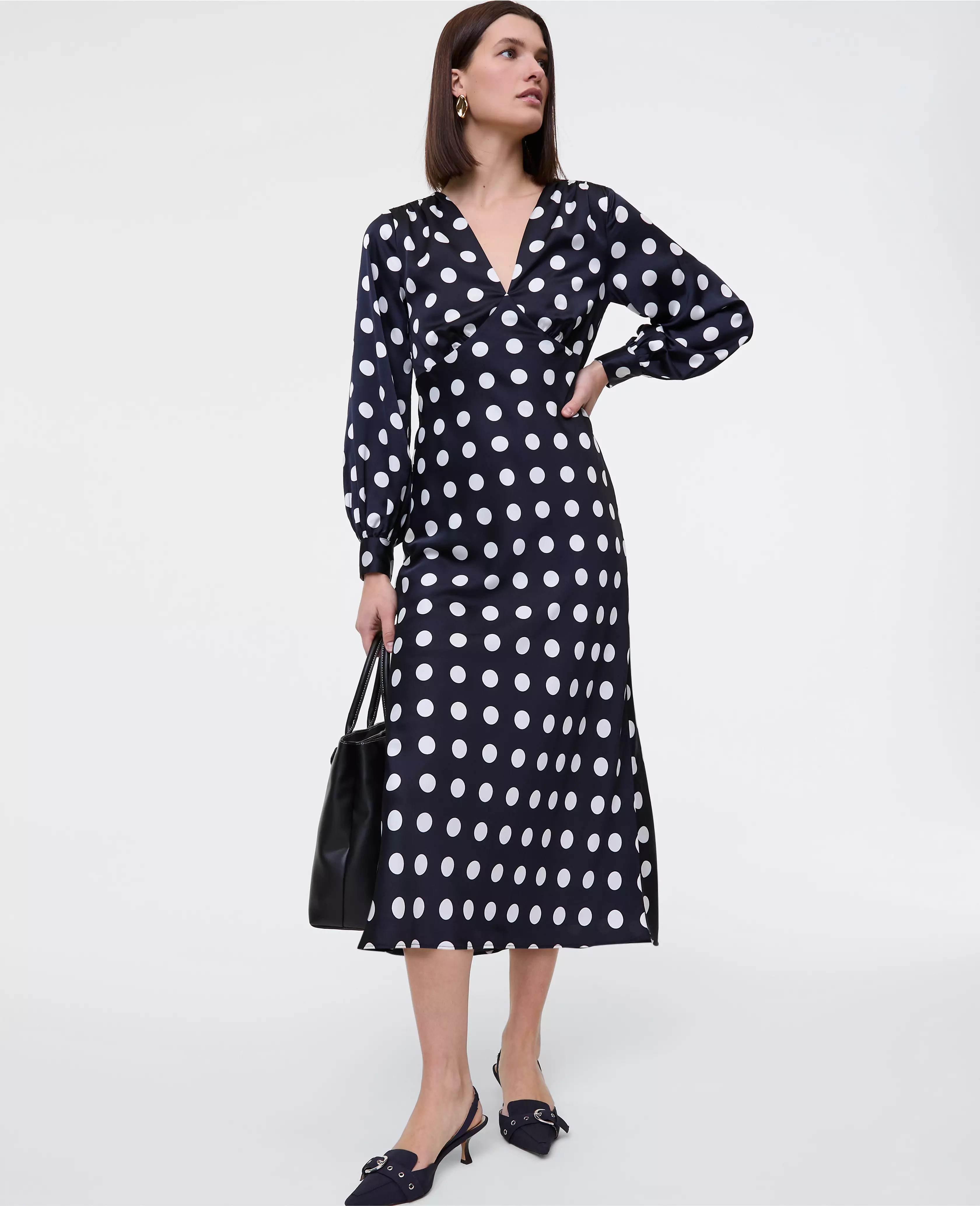 Satin Dotted Midi Dress | Ann Taylor