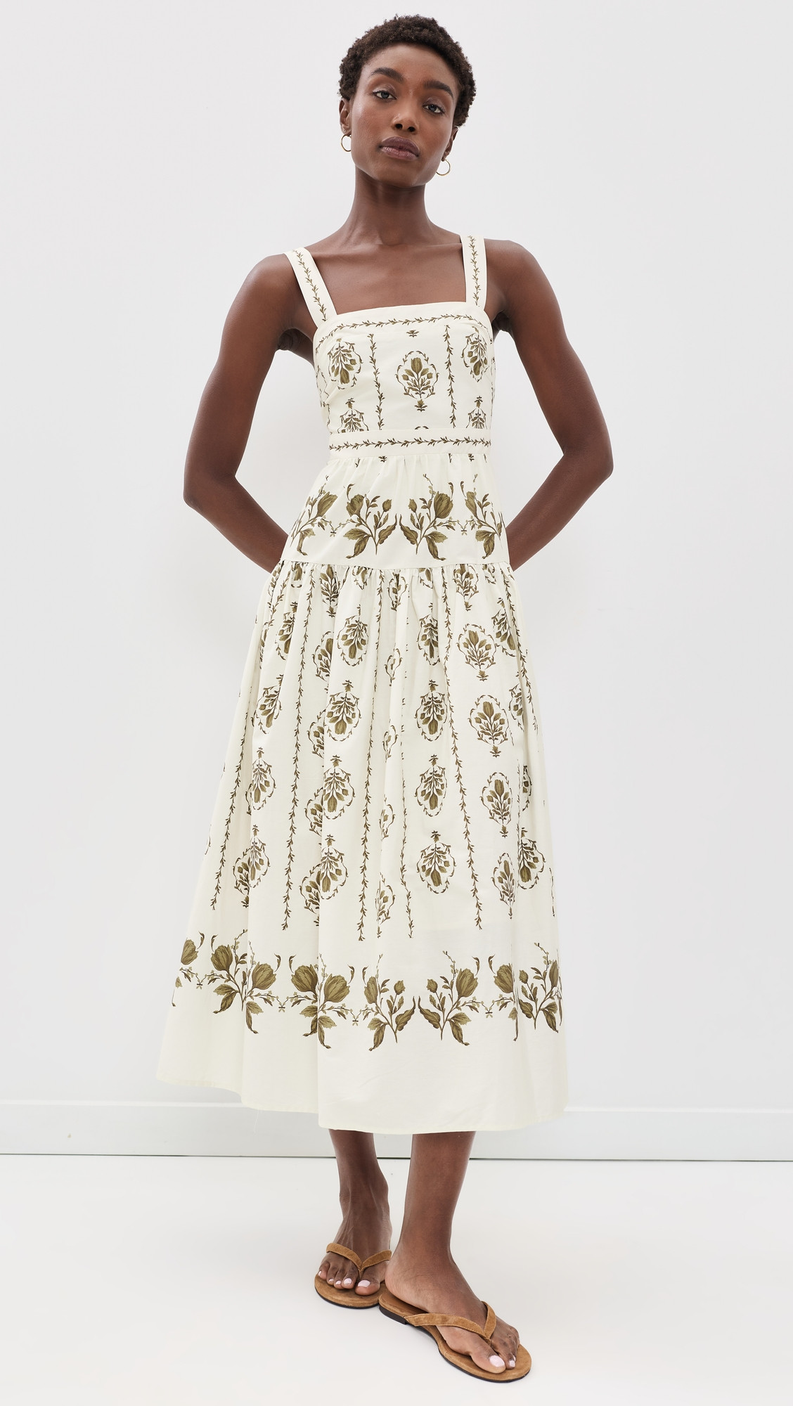 Moon River Drop-Waist Midi Dress Beige Multi M | Shopbop