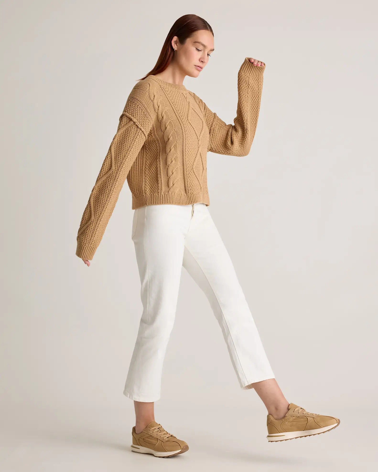 100% Organic Cotton Cropped Cable Crew Sweater | Quince