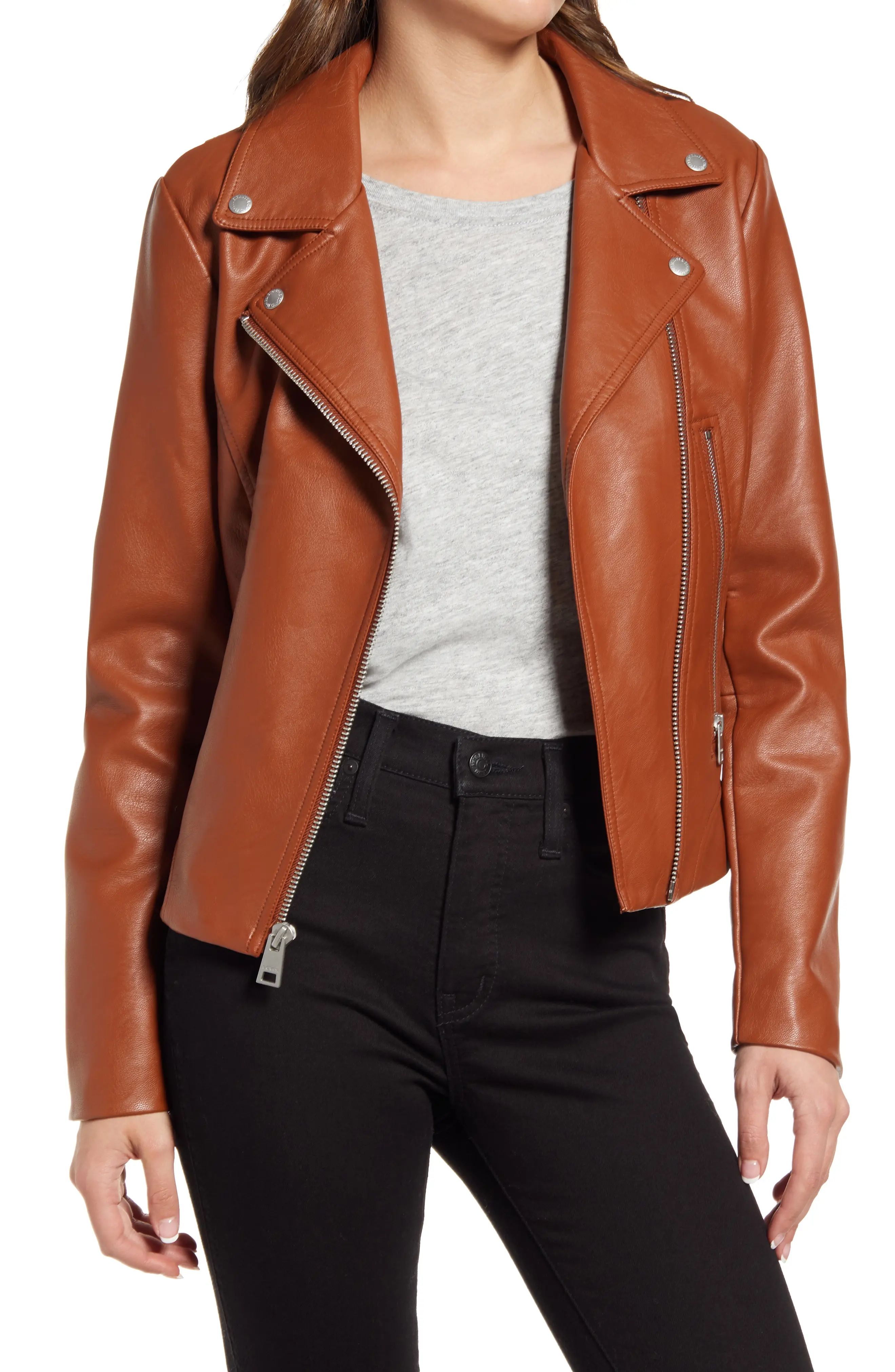 Women's Levi's Women's Faux Leather Moto Jacket, Size Medium - Brown | Nordstrom
