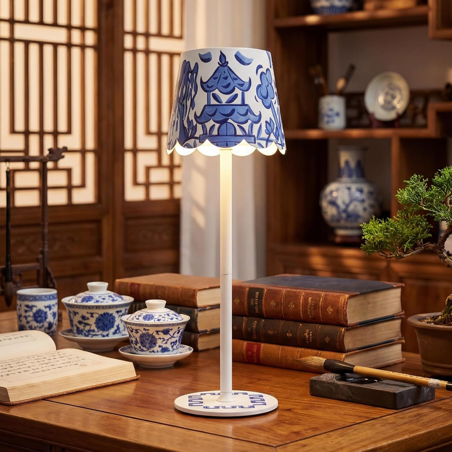 Pickmesh 1 Pack Chinoiserie Mahjong Lamp, LED Cordless, Chinoiserie | Amazon (US)