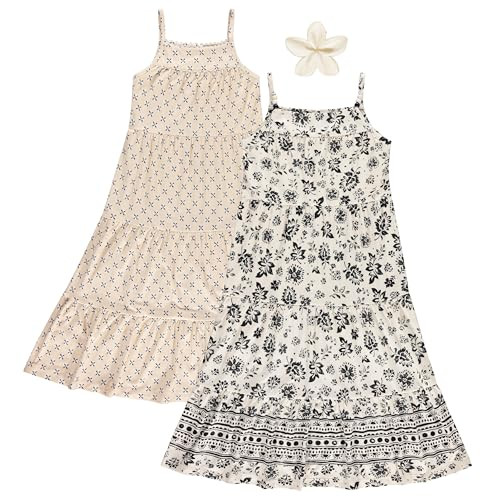 BTween Girls Maxi Dresses 2 Pack Sleeveless Floral Tiered Summer Dresses, Lightweight Soft Fabric, Casual Spring | Amazon (US)