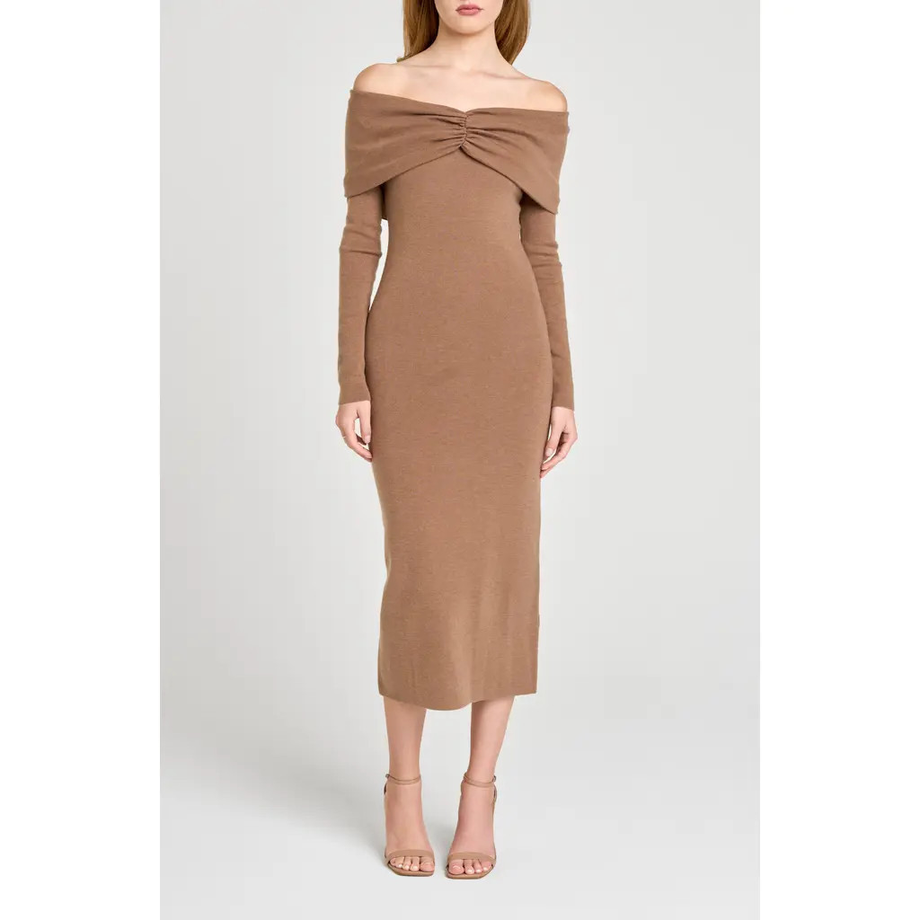 WAYF Alice Off the Shoulder Long Sleeve Knit Dress in Mocha at Nordstrom, Size X-Small | Nordstrom