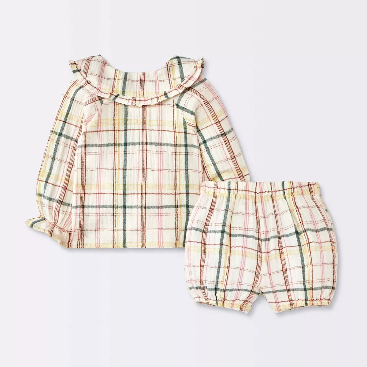 Baby Girls' Collar Plaid Long Sleeve and Shorts Set - Cloud Island\u2122 Pink 3-6M | Target