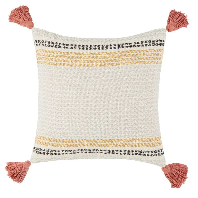 Wanda June Home Striped Woven Tassel Pillow by Miranda Lambert, Beige, 18"x18" | Walmart (US)