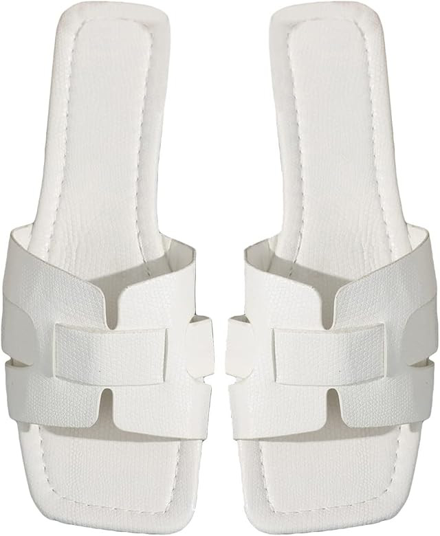 GORGLITTER H Sandals Cut Out Flat Sandals Open Toe H Slides Sandals | Amazon (US)