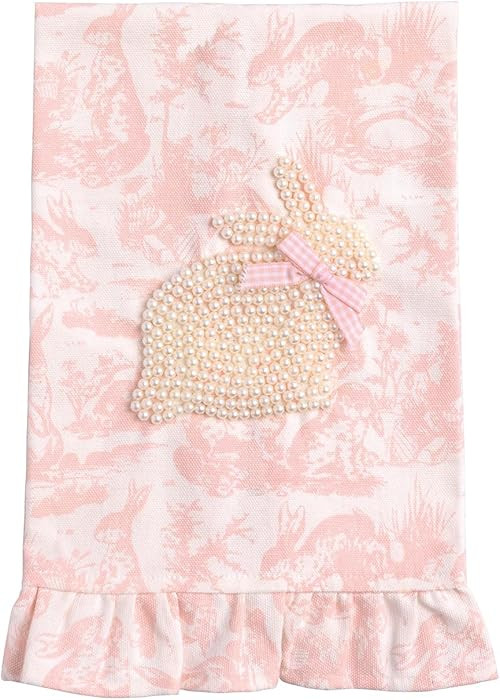 Mud Pie Easter Pink Toile Bunny Pearl Towel | Amazon (US)
