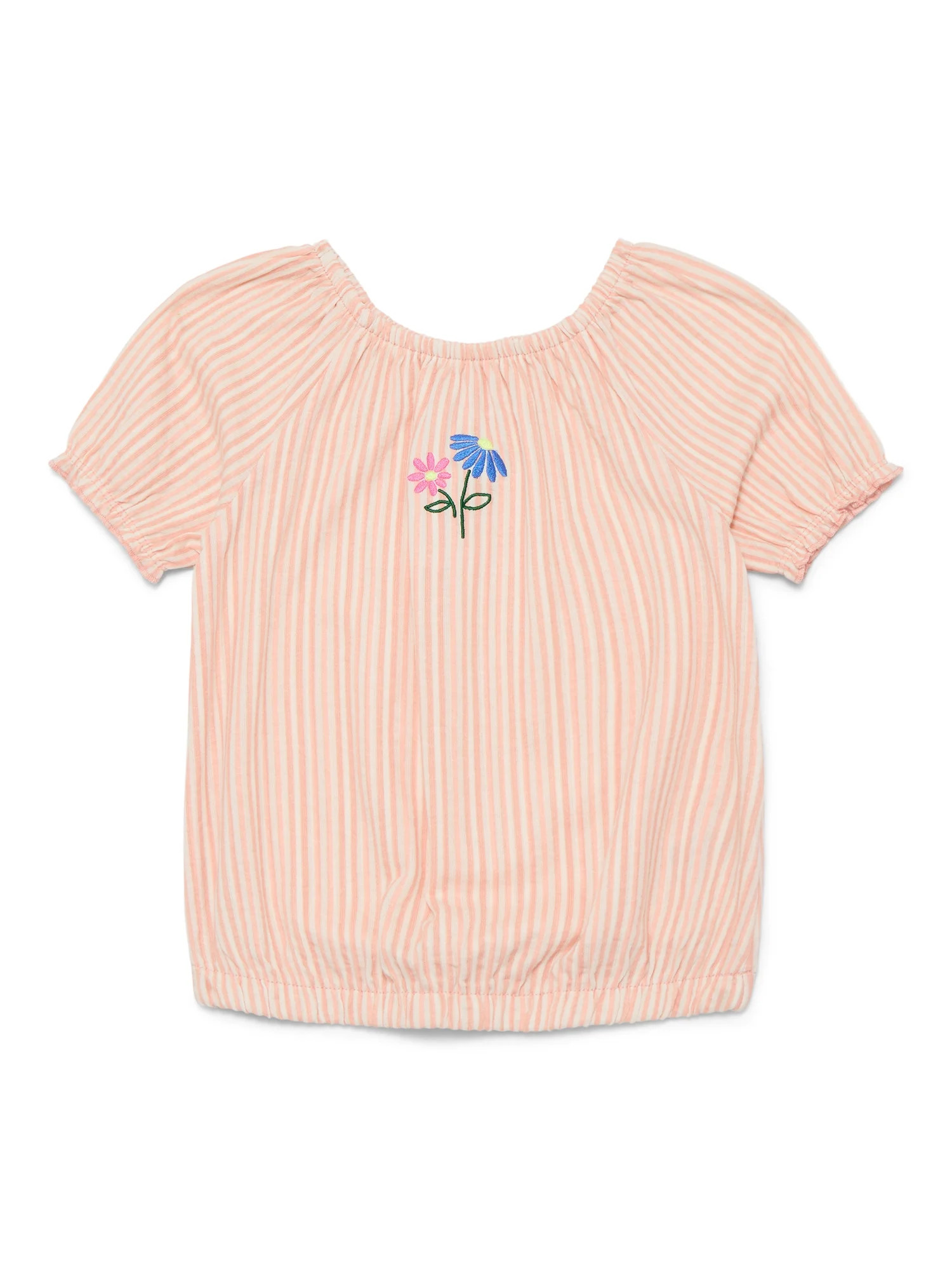 Wonder Nation Little Girls Puff Sleeve Top with Embroidery, Sizes 4-10 | Walmart (US)