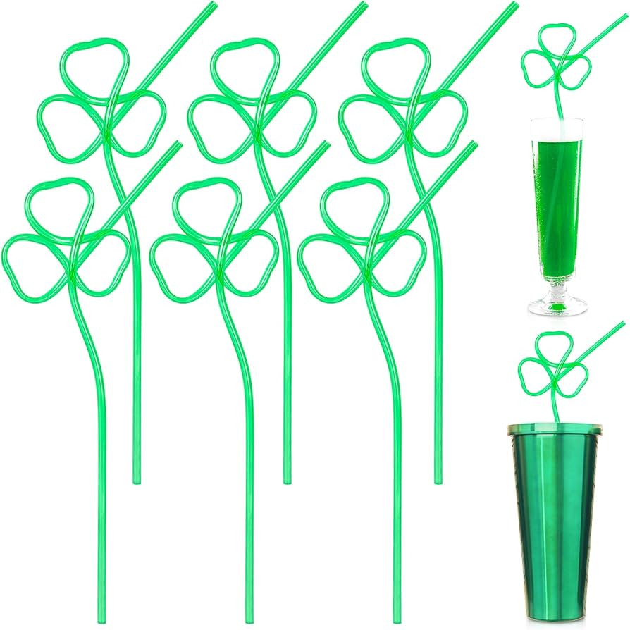 Whaline 12Pcs St. Patrick's Day Reusable Plastic Straw 10.6 Inch Cute Green Shamrock Shape Drinki... | Amazon (US)