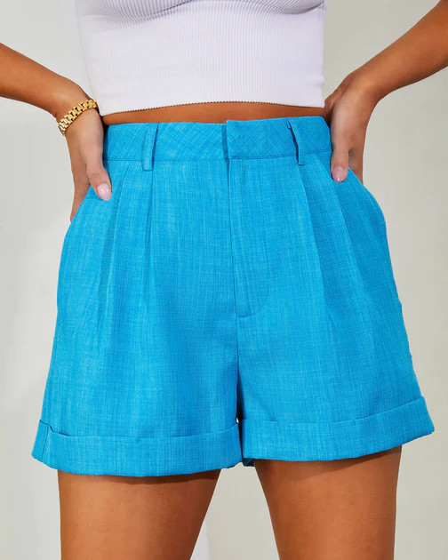 Jelena Woven Pocketed High Rise Shorts - Teal - SALE | VICI