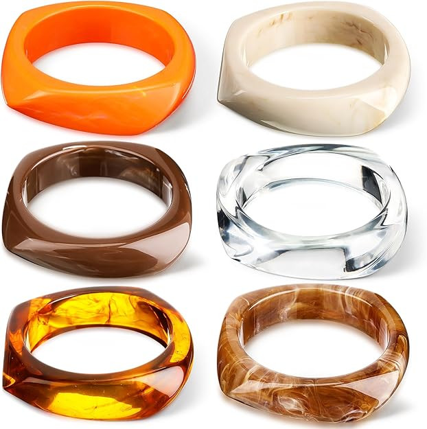 Amazon.com: Landical 6 Pcs Colorful Square Acrylic Resin Bangle Bracelet Wide Geometric Irregular... | Amazon (US)
