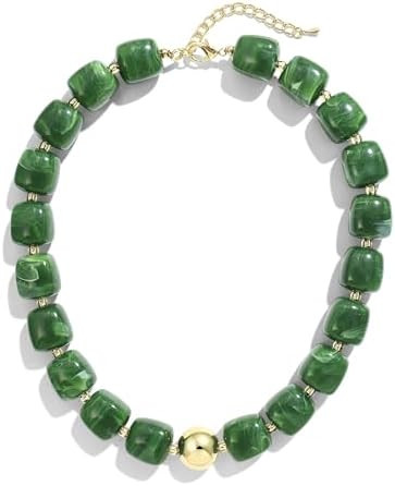 Colorful Chunky Necklaces for Women Multicolored Large Square Resin Beads Necklace Trendy Bold St... | Amazon (US)