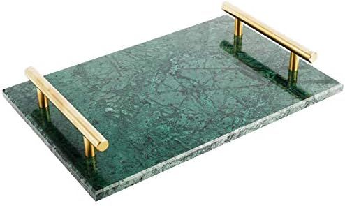 HighFree Marble Stone Decorative Tray, Handmade Nightstand Tray with Copper-Color Metal Handles f... | Amazon (US)