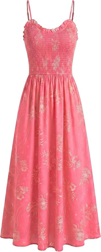Kate Kasin Womens Summer Floral Maxi Dress, Long Beach Boho Smocked Dresses, Vacation Sundress wi... | Amazon (US)