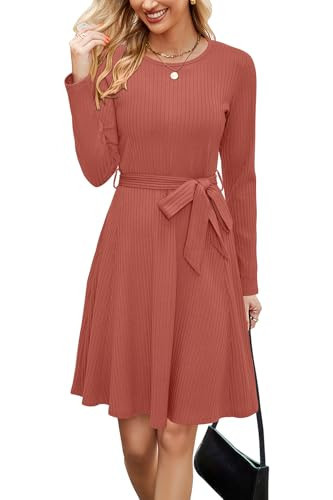 Newshows Women's Long Sleeve Fall Teacher Dresses 2025 Work Casual Knit Pockets Winter Sweater Dress Trendy (Peach S) | Amazon (US)