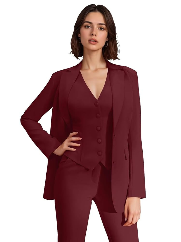 Women's Suit 3 Piece Formal Slim Fit Suits for Women Work BusinessTwo Button Blazer Vest Pant Set... | Amazon (US)