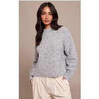 Petite Knitted Grey Marl Oversized Sweater, Beige | PrettyLittleThing US
