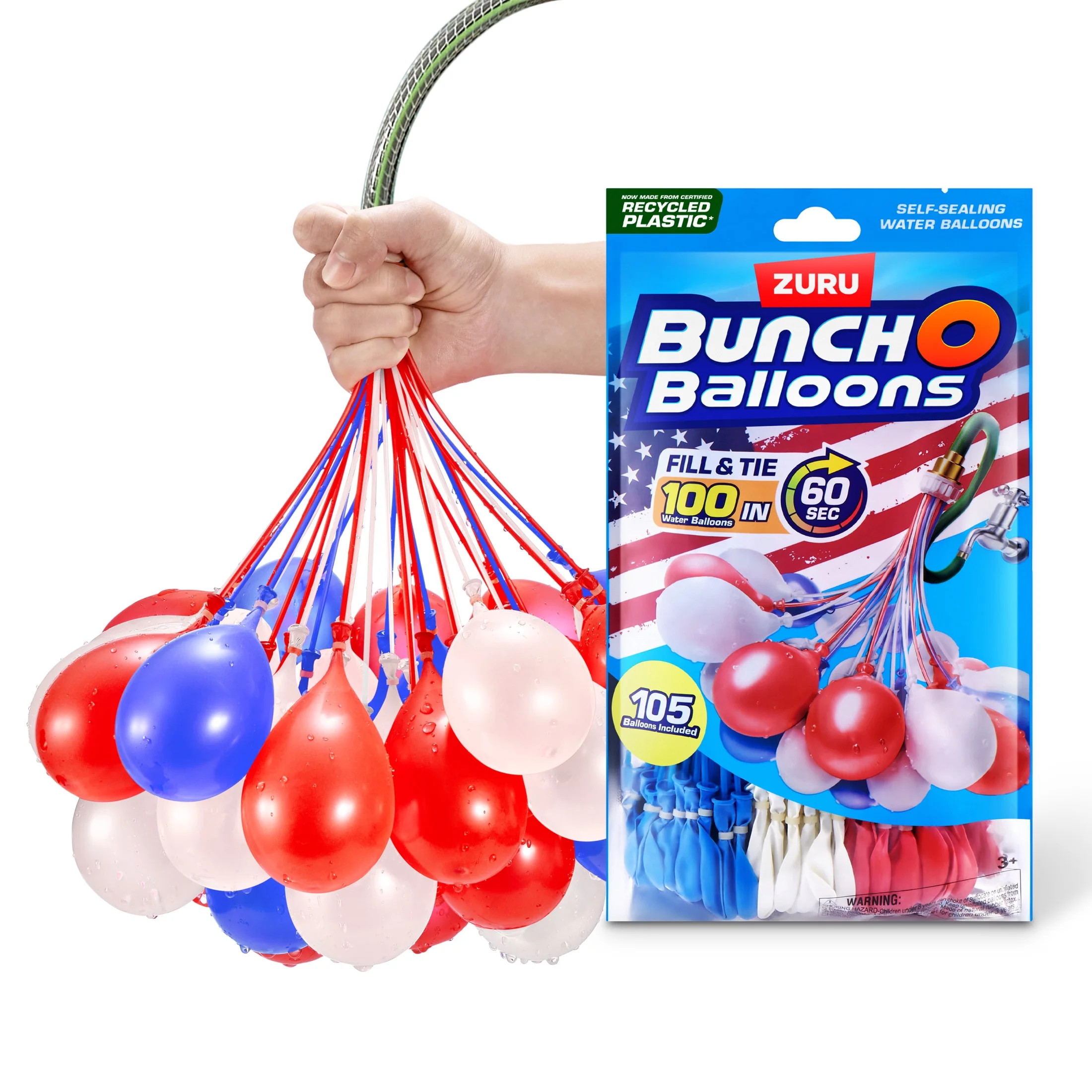 Bunch O Balloons Red, White & Blue 100+ Rapid-Filling Self-Sealing Water Balloons (3 Pack) by ZUR... | Walmart (US)