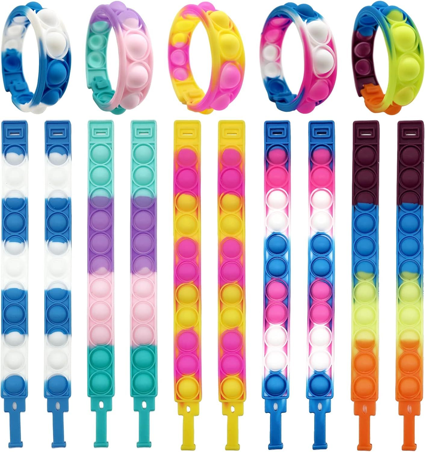 15Pcs Push Pop Fidget Toy Fidget Bracelet, Durable and Adjustable, Multicolor Stress Relief Finge... | Amazon (US)