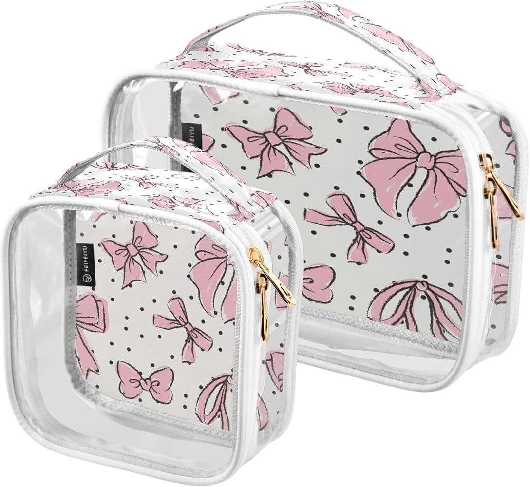 Kigai Bow Pink Clear Makeup Bags for Women and Girls Waterproof Cosmetic Bag Portable Toiletry Ba... | Amazon (US)