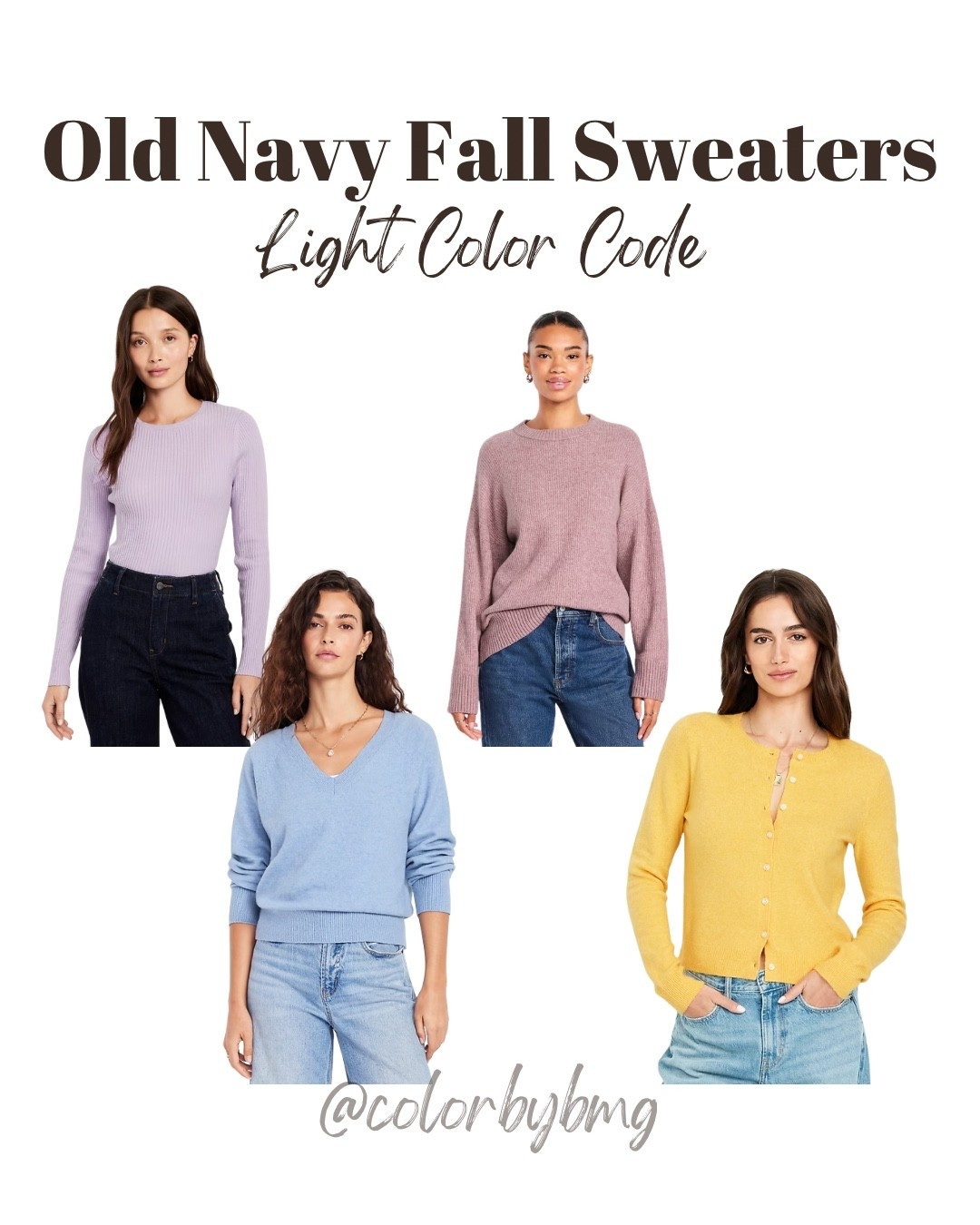 Light Color Code

Sweater colors:

1. Spring Wisteria
2. Lighthouse
3. Fragrant Rose
4. Buttercup

