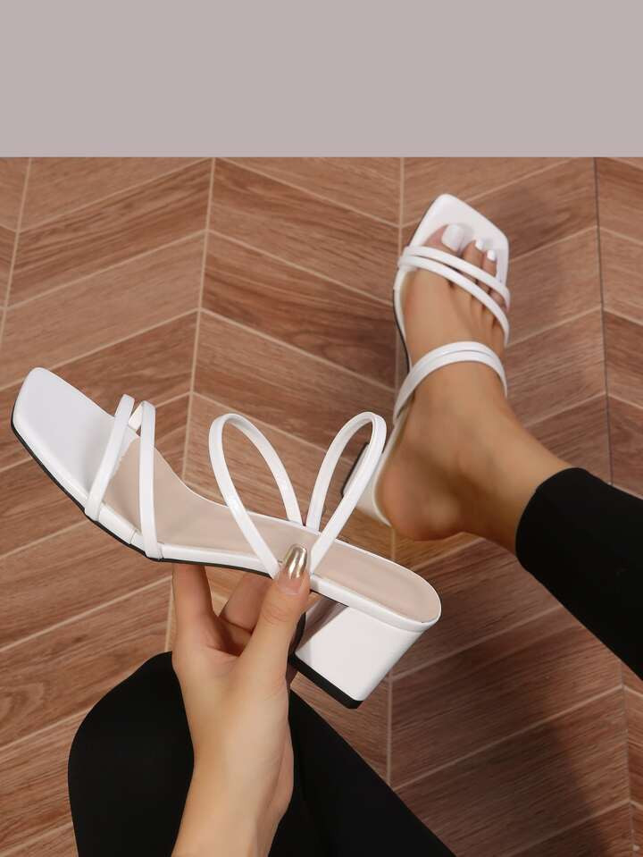 Women's Chunky Heel Roman Sandals With White Single Strap, Versatile & Trendy Summer Shoes | SHEIN