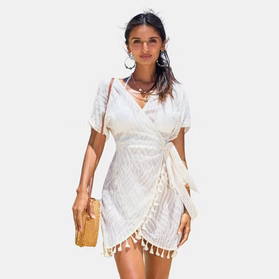 Women's Breezy Tassel-Trim Beach Cover Up Dress - Cupshe-S-White | Target