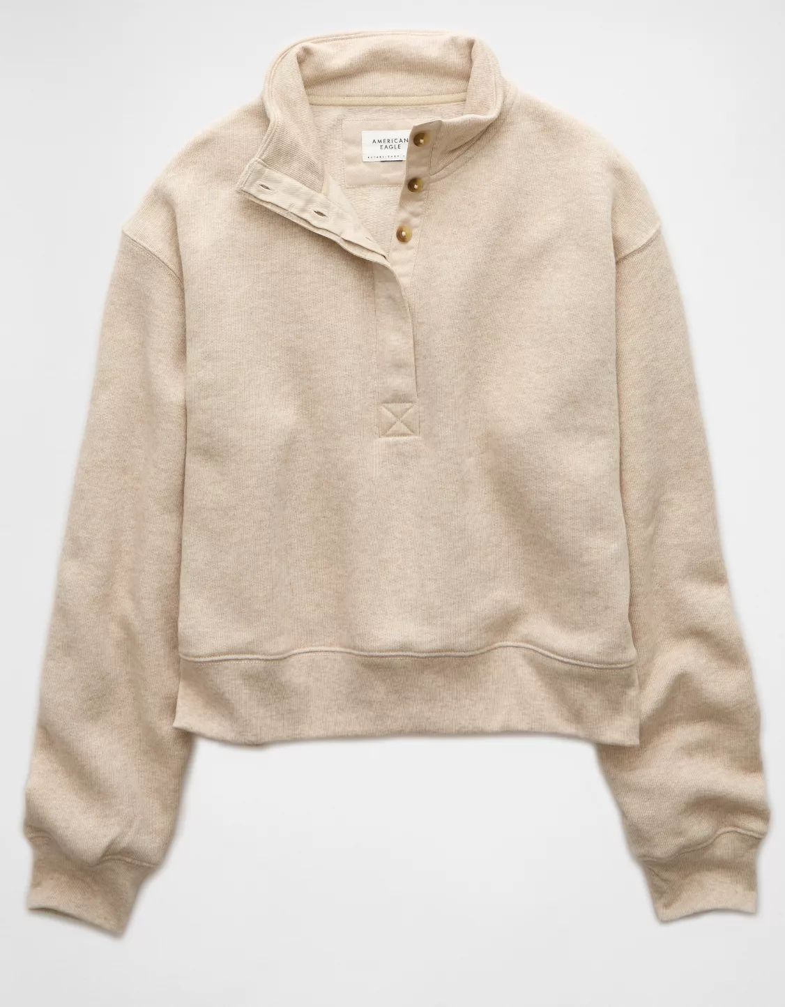 AE Shrunken Quarter Snap Button Sweatshirt | American Eagle Outfitters (US & CA)