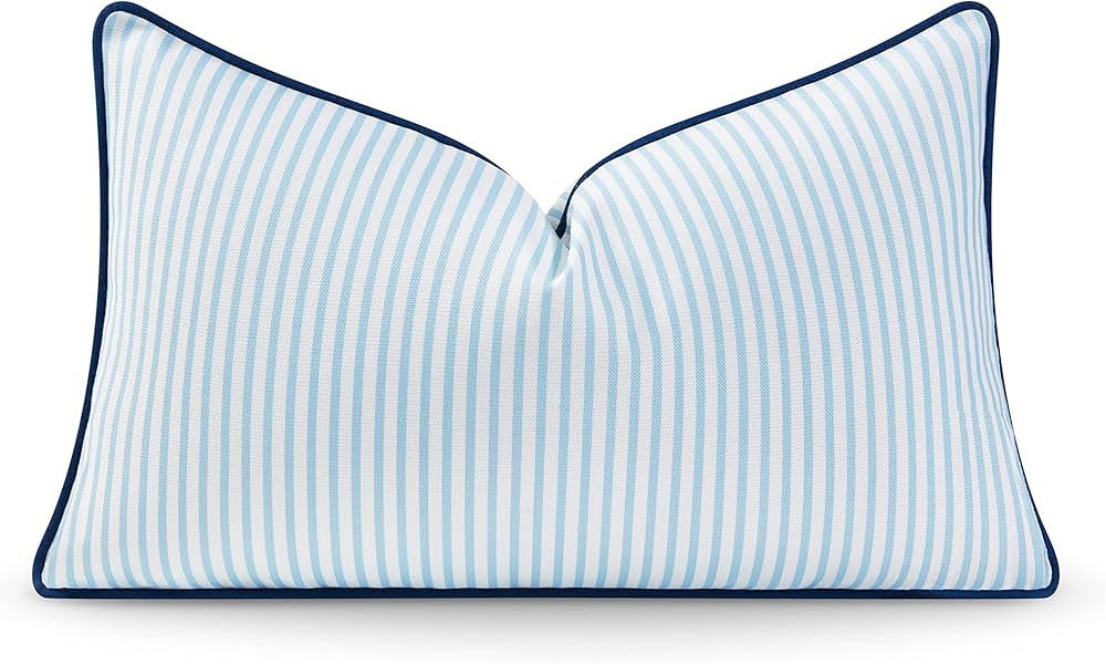 Hofdeco Premium Coastal Hampton Style Patio Indoor Outdoor Lumbar Pillow Cover Only, 12"x20" Wate... | Amazon (US)