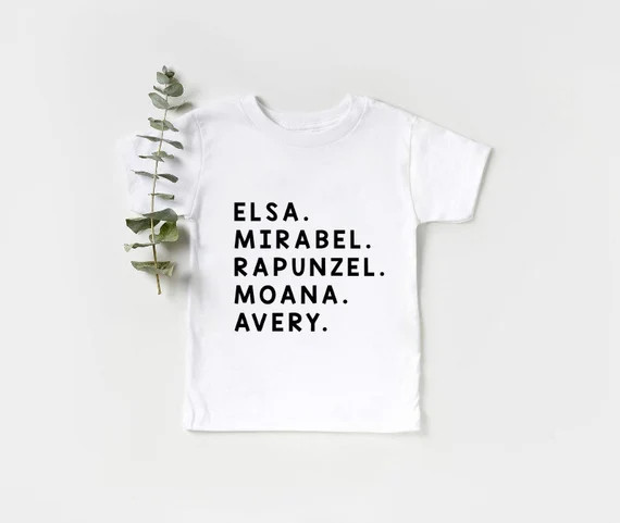 Character Names Toddler Disney Kids Tee Princess Names Paw | Etsy | Etsy (US)