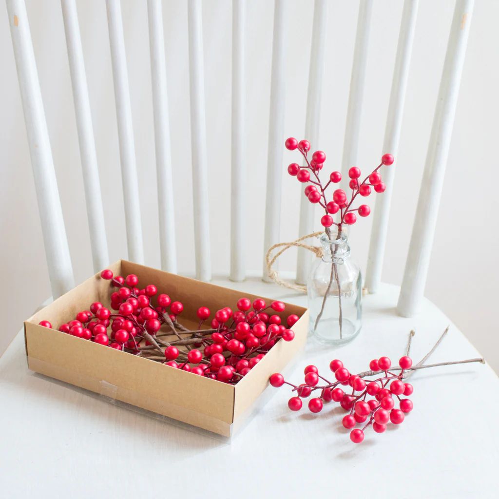 Box of Mini Matte Red Berry Picks | Purple Rose Home