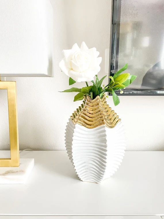 Gold Ceramic Vase White and Gold Textured Vase Spring Flower | Etsy | Etsy (US)