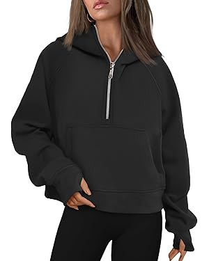 AUTOMET Half Zip Sweatshirts Cropped Hoodies Fleece Womens Quarter Zip Up Pullover Sweaters Fall ... | Amazon (US)