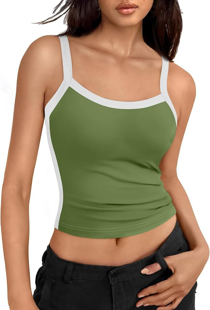 Camisole Tops for Women Stretchy Slim Fit Spaghetti Strap Tank Tops Summer Sleeveless Color Block... | Amazon (US)