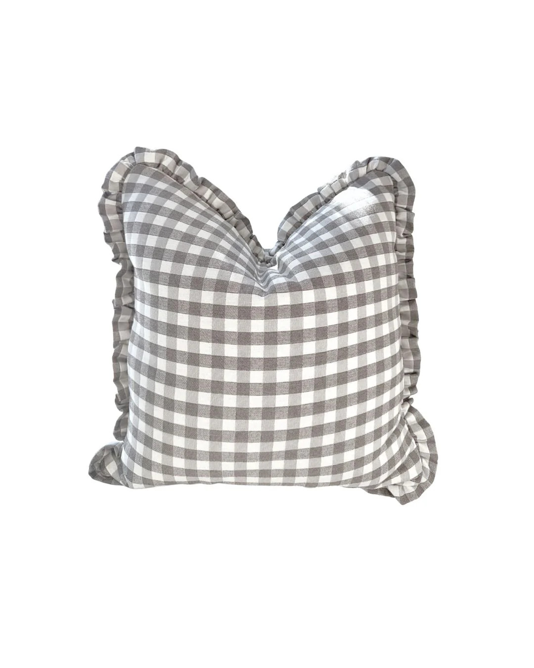 Ruffle Edge Pillow in Stone Gingham | Brooke & Lou | Brooke and Lou