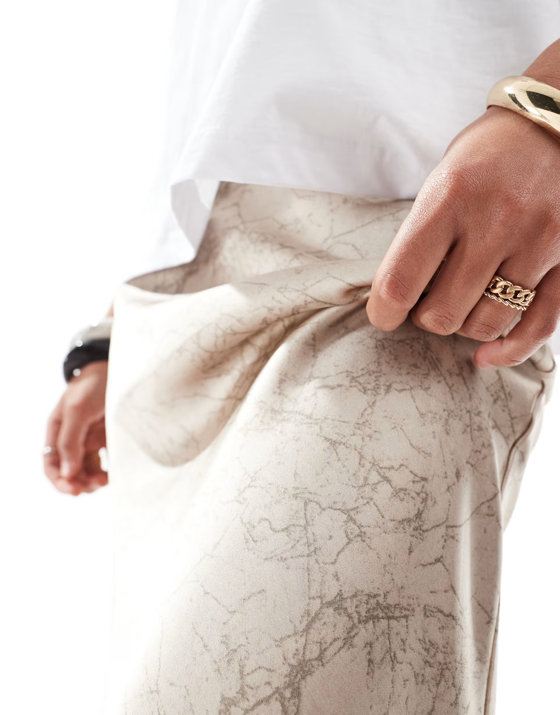 4th & Reckless satin maxi skirt in beige marble print | ASOS | ASOS (Global)