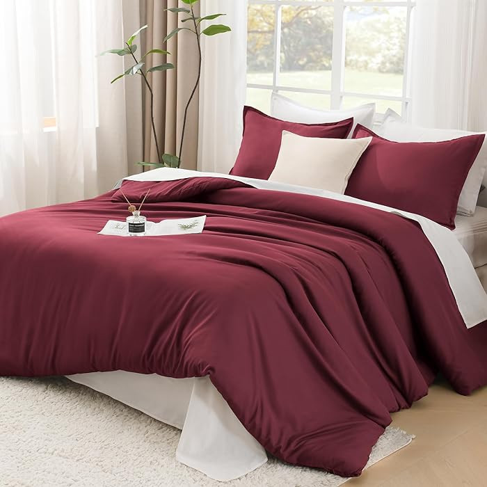 Litanika Burgundy Red Comforter Set King Size, 3 Pieces Lightweight Solid Bedding Comforter Set, ... | Amazon (US)