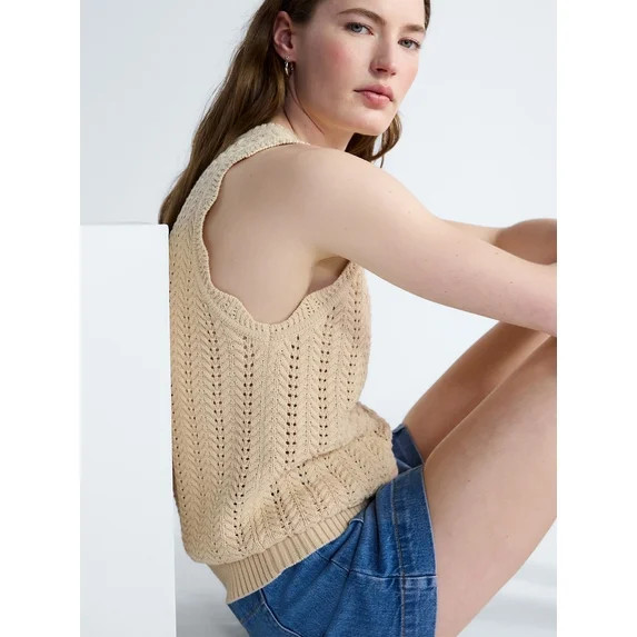 Free Assembly Women's Crochet Cotton Racerback Tank Top, Lightweight, Sizes XS-XXL | Walmart (US)