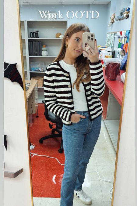 Teacher outfit with black and white striped cardigan sweater

#LTKworkwear #LTKfindsunder100 #LTKstyletip