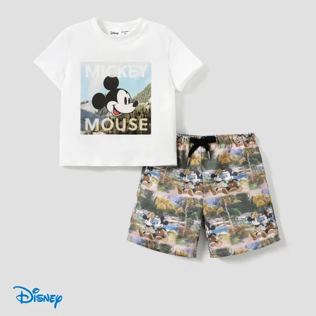 Disney Boys 2 Pieces Outfit Set Mickey Mouse Graphic Cotton Short Sleeves Tee with Elasticized Sh... | Walmart (US)