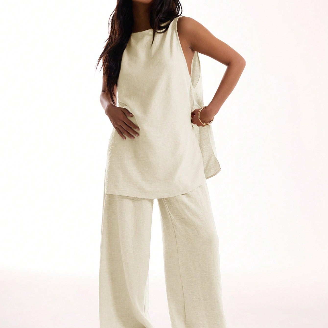 MUSERA Sleeveless Long Line Linen Feel Top Vacation Summer Casual Summer Spring Vacation | SHEIN