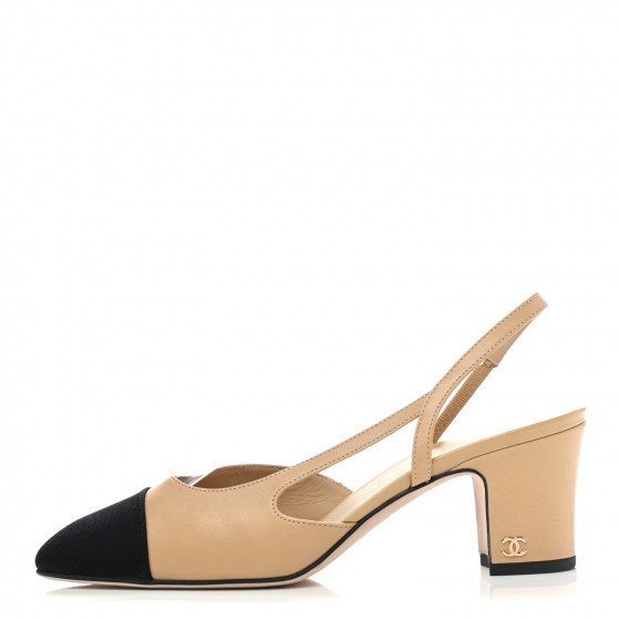 CHANEL

Goatskin Grosgrain Cap Toe CC Slingback Pumps 37 Beige Black | Fashionphile