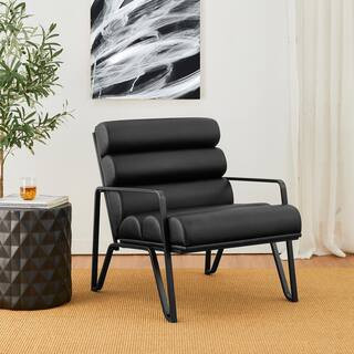Modern Black Wavy Leatherette Accent Arm Chair with Black Metal Frame(Set of 2 ) | The Home Depot