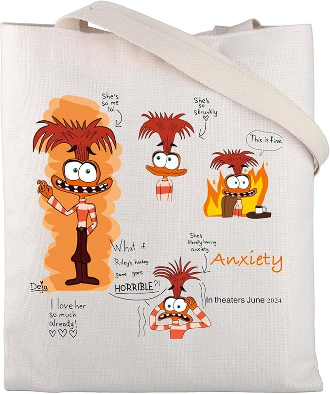 CMNIM Cartoon Movie Inspired Gifts Anxiety Character Tote Bag Cartoon Emotion Gifts for Movie Fan... | Amazon (US)