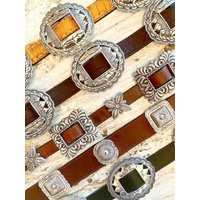 Concho Belt Leather, Vegan, Sunflower Southwestern Western Brighton Brown Black | Etsy (US)