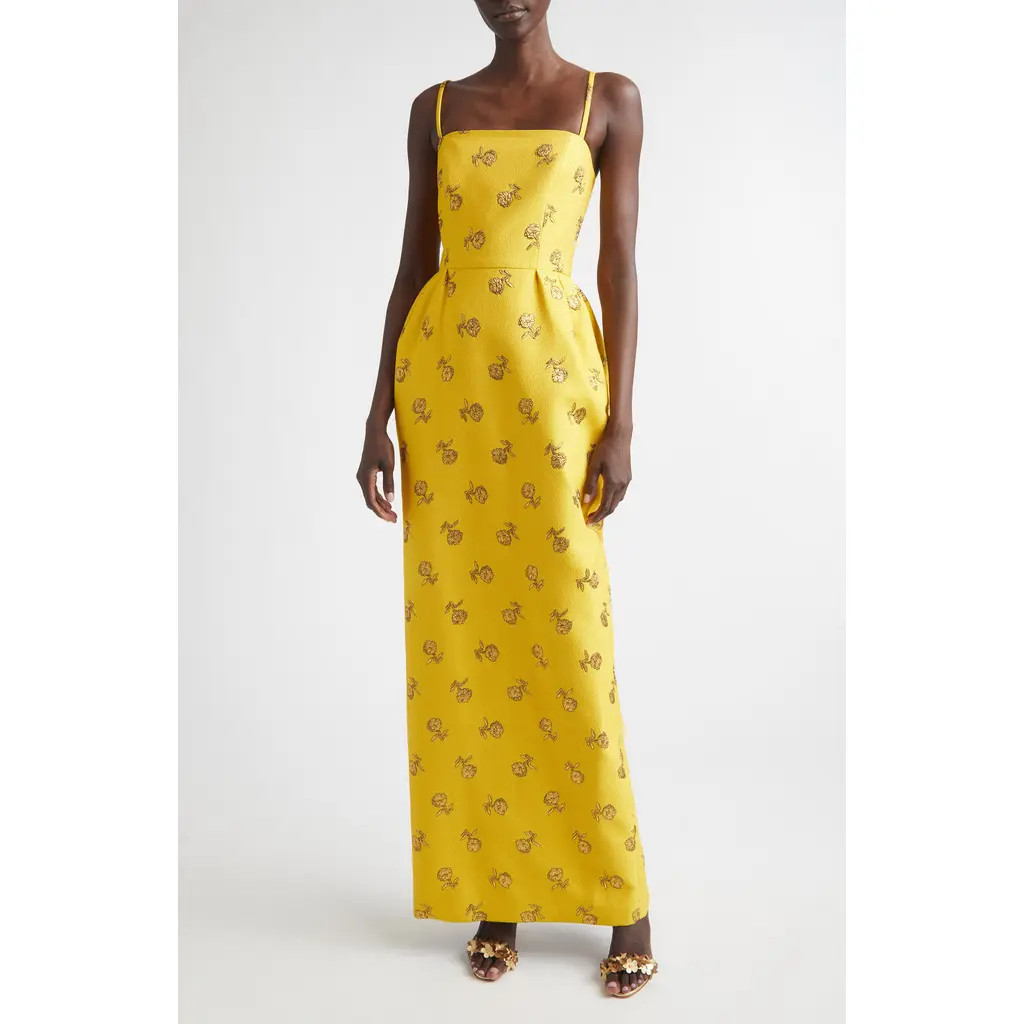 Carolina Herrera Carnation Jacquard Bell Gown in Saffron Multi at Nordstrom, Size 6 | Nordstrom