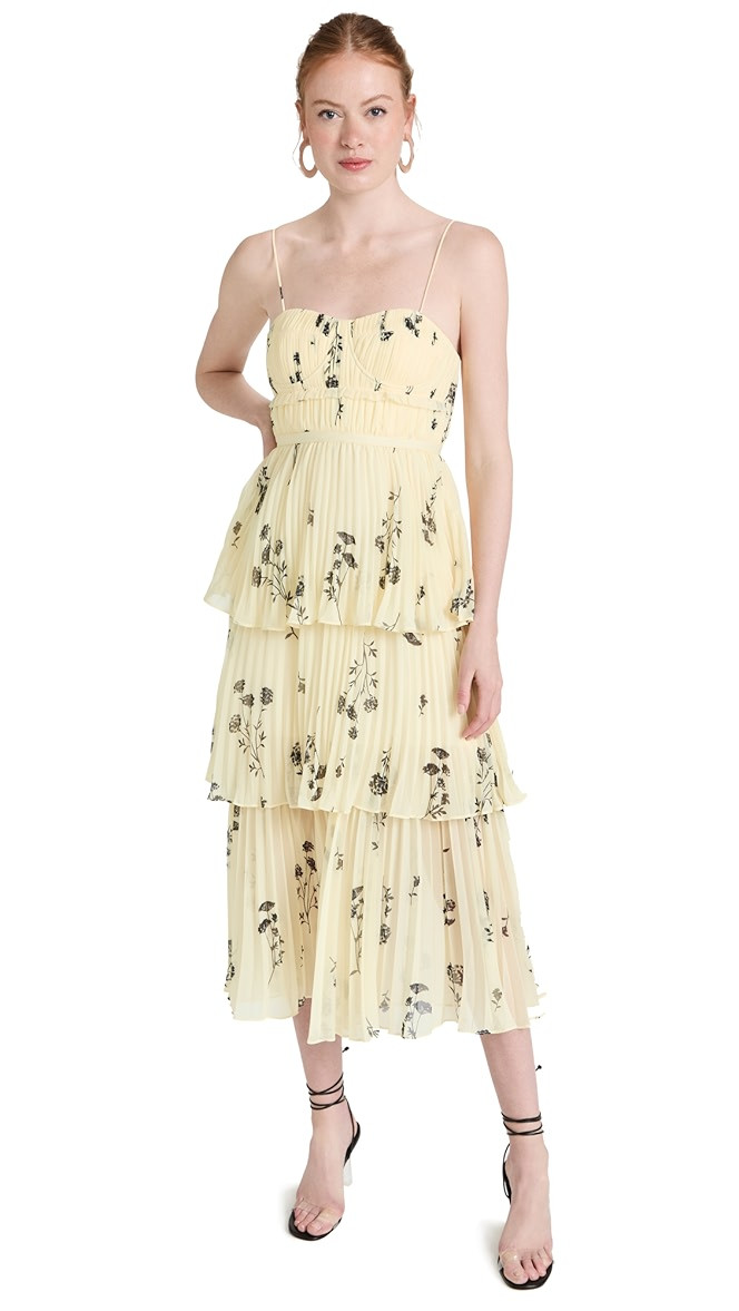 Yellow Floral Silhouette Midi Dress | Shopbop