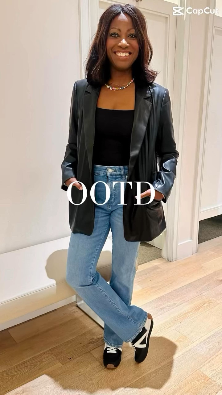 @loft from head to toe…loving these new pieces! The black vegan leather blazer is so versatile….from work to brunch to date night. Paired here with straight leg jeans and the softest bodysuit.

#ootd #blazer #veganleatherjacket #bodysuit #staightjeans #loft #loftstyle